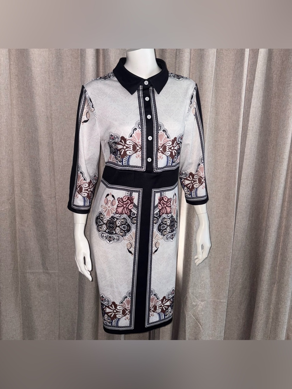 SHEIN Black-Trim Floral Midi Dress SZ L PREPPY DRESSY